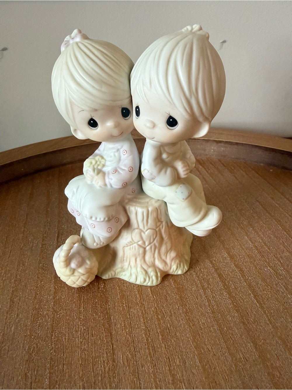 Precious moments Boy and Girl Figurine on Tree Stump -  love one another